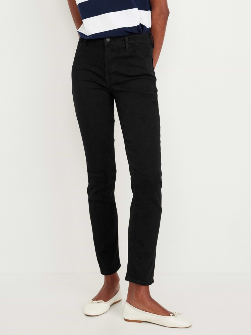 Old Navy Black High Rise Straight Ankle Jeans Size 14 Short Stretch Denim